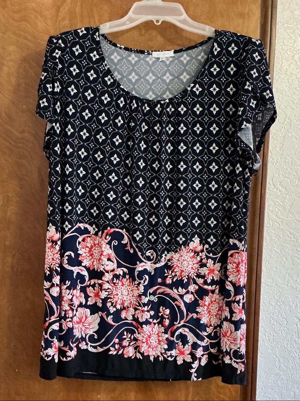 Black Scoop Neck Tunic with Pink Floral Border